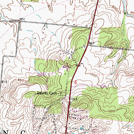 Topographic Map of Dawes Arboretum, OH