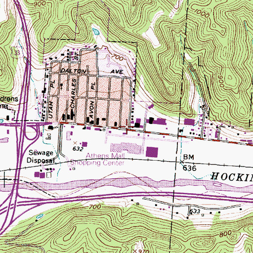 Topographic Map of East Athens Church of Christ, OH
