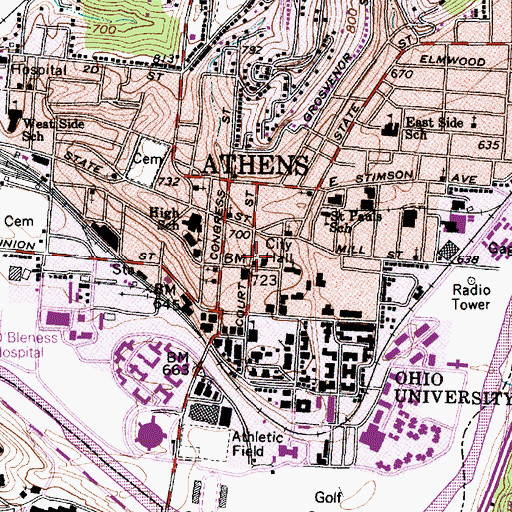 Topographic Map of First Presbyterian Church, OH