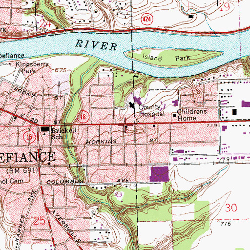 Topographic Map of Defiance Seventh Day Adventist Church, OH
