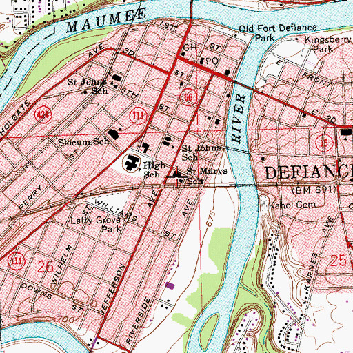 Topographic Map of Saint Marys Catholic Church, OH