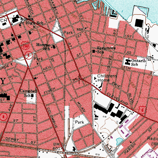 Topographic Map of Sandusky Alliance Church, OH