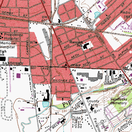 Topographic Map of Columbus Avenue United Methodist Church, OH