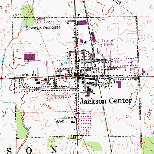 Topographic Map of Jackson Center, OH