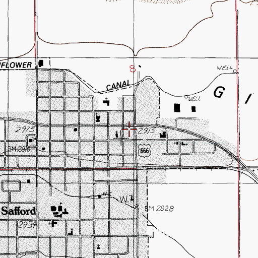 Topographic Map of Safford, AZ