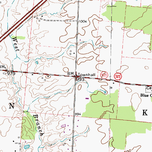Topographic Map of Kingston Center, OH