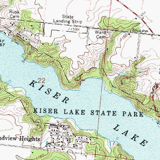 Topographic Map of Kiser Lake State Park, OH
