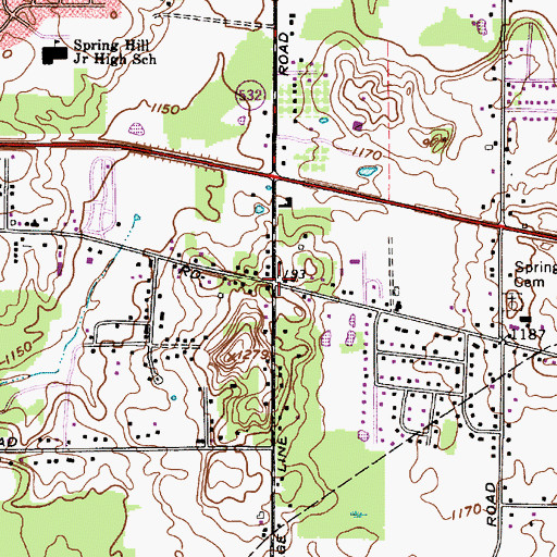 Topographic Map of Logtown, OH
