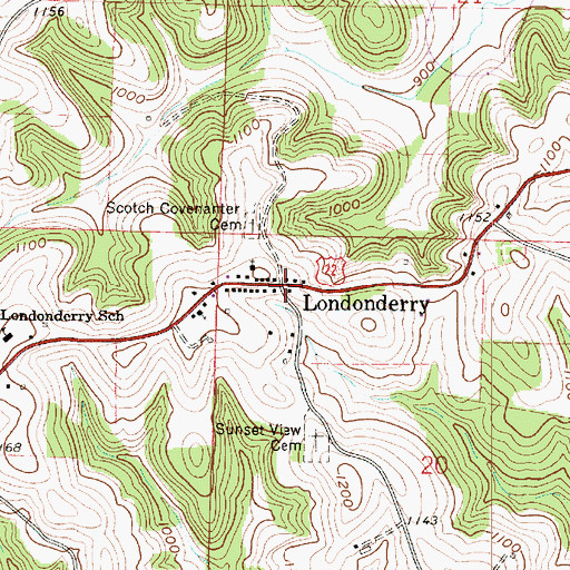 Topographic Map of Londonderry, OH
