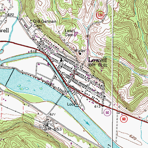 Topographic Map of Lowell, OH