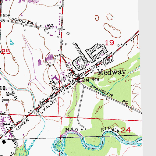 Topographic Map of Medway, OH