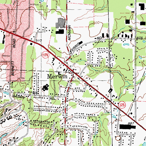 Topographic Map of Merwin, OH