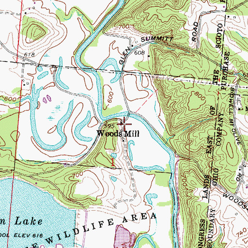 Topographic Map of Woods Mill, OH