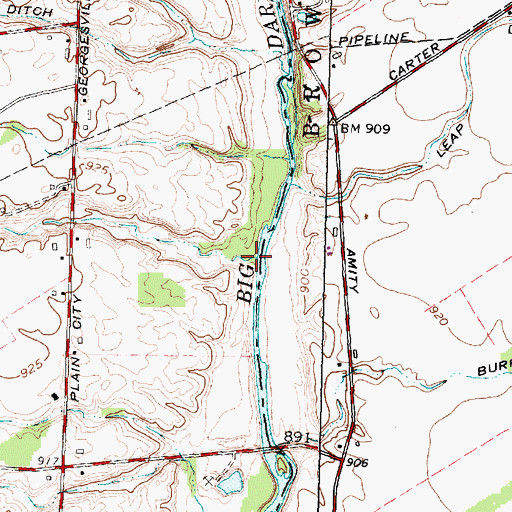 Topographic Map of Three Mile Creek, OH