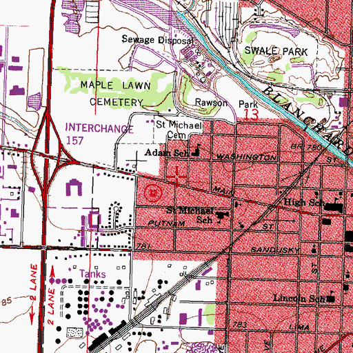 Topographic Map of Howard Run, OH