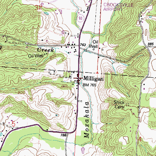 Topographic Map of Milligan, OH