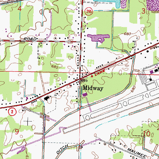 Topographic Map of Midway, OH