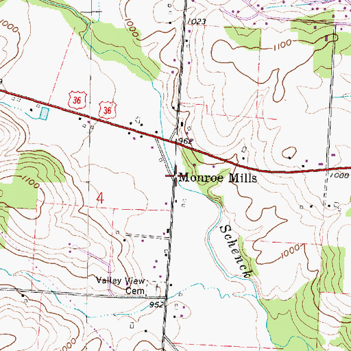 Topographic Map of Monroe Mills, OH