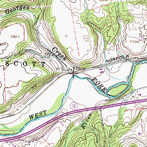 Topographic Map of Georges Creek, OH