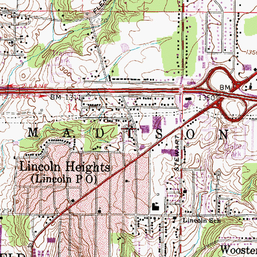 Topographic Map of Lincoln Heights Church of Christ in Christian Union, OH
