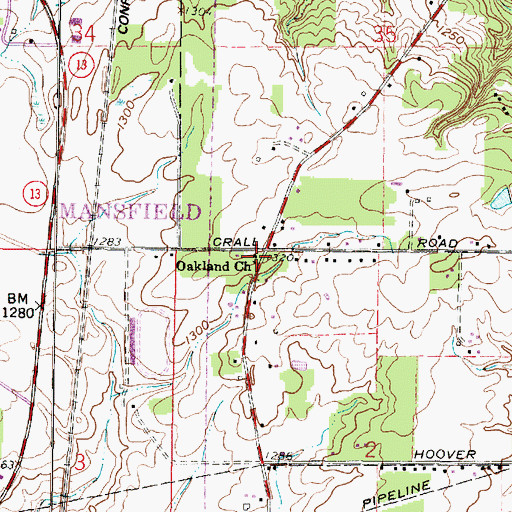 Topographic Map of Oakland Lutheran Church, OH