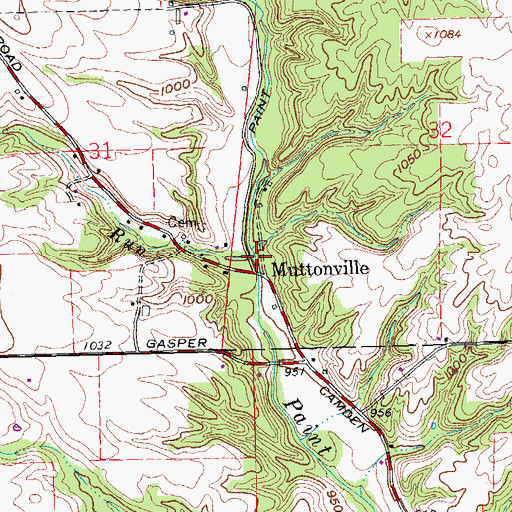 Topographic Map of Opossum Run, OH