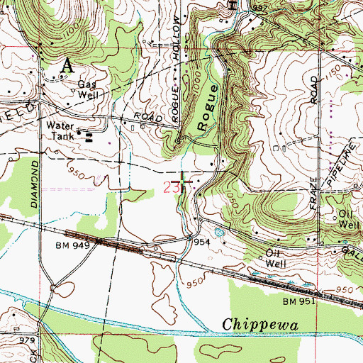 Topographic Map of Rogue Hollow, OH