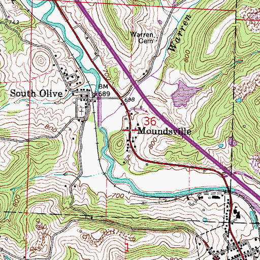 Topographic Map of Moundsville, OH