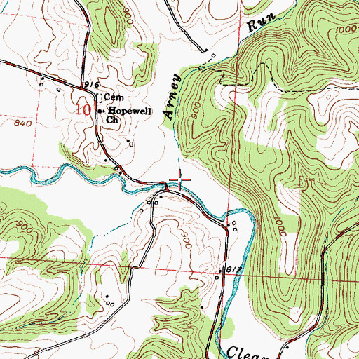 Topographic Map of Arney Run, OH