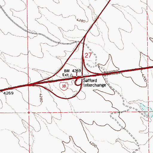 Topographic Map of Safford Interchange, AZ