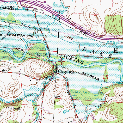 Topographic Map of Claylick Creek, OH