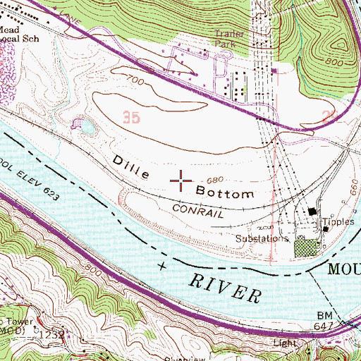Topographic Map of Dille Bottom, OH