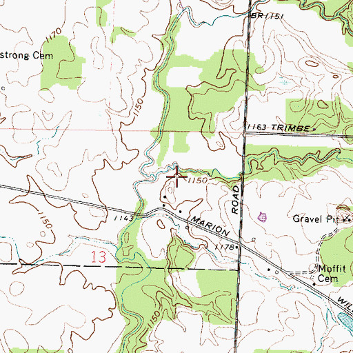 Topographic Map of East Branch Whetstone Creek, OH