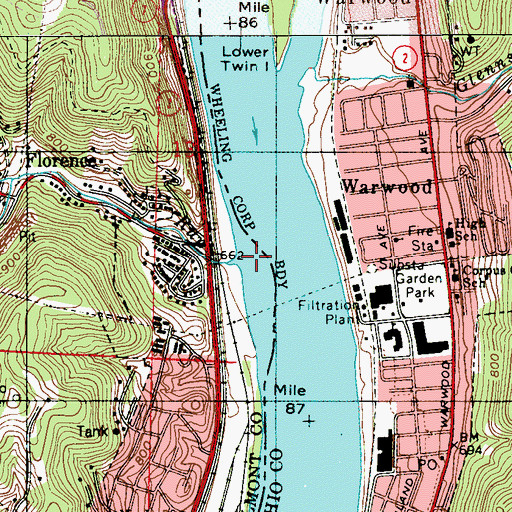 Topographic Map of Glenns Run, OH