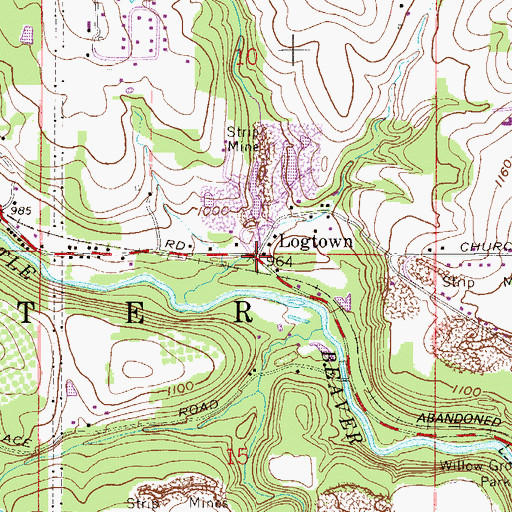 Topographic Map of Logtown, OH
