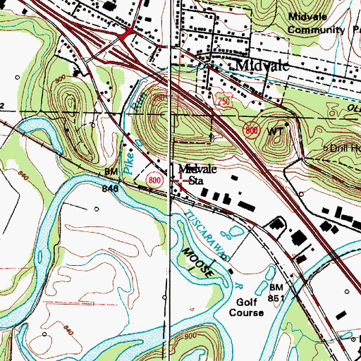Topographic Map of Midvale Station, OH