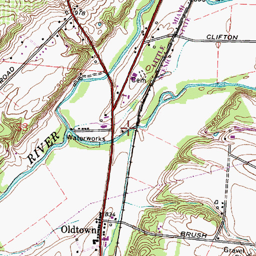 Topographic Map of Oldtown Creek, OH
