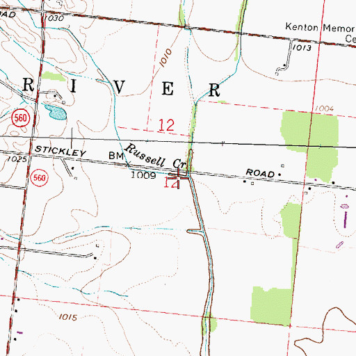 Topographic Map of Russell Creek, OH