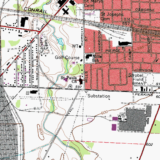 Topographic Map of Saint Pauls Church, OH