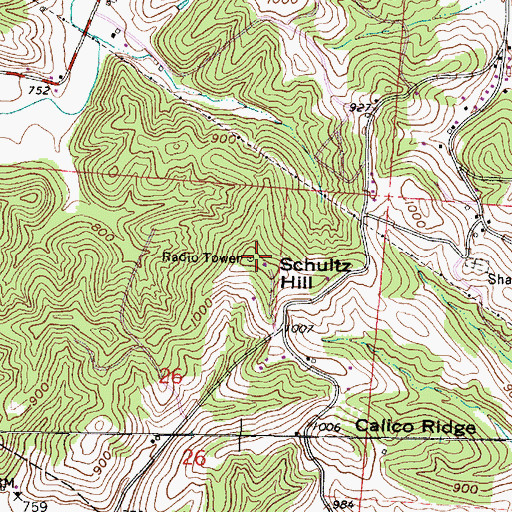 Topographic Map of Schultz Hill, OH