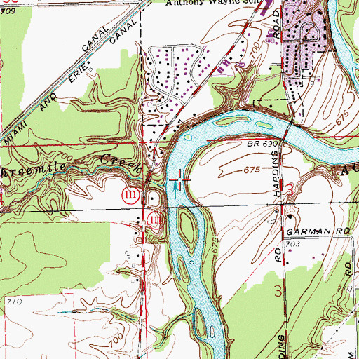 Topographic Map of Threemile Creek, OH