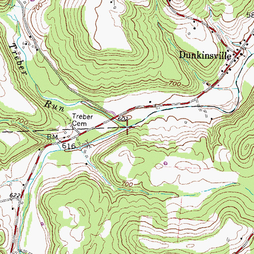 Topographic Map of Treber Run, OH