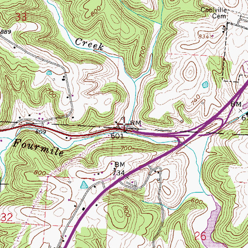 Topographic Map of Wolfpen Creek, OH