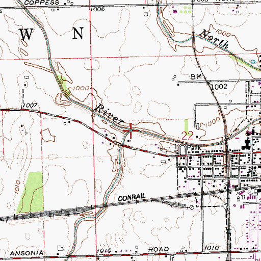 Topographic Map of Woodington Run, OH