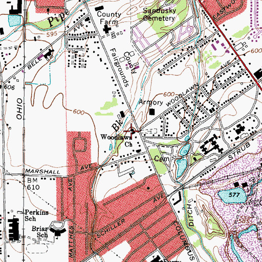 Topographic Map of Woodlawn Church, OH