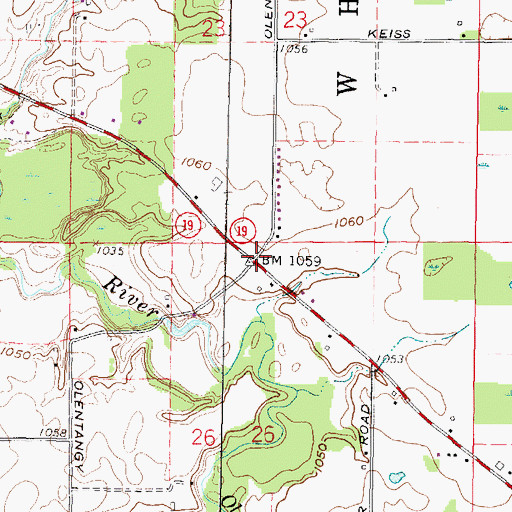 Topographic Map of Olentangy, OH