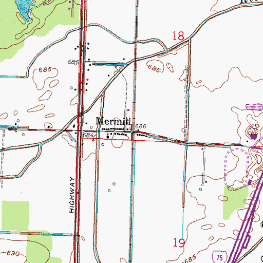 Topographic Map of Mermill, OH