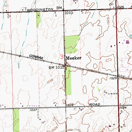 Topographic Map of Meeker, OH