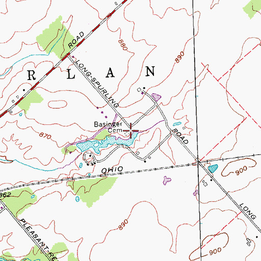 Topographic Map of Basinger Cemetery, OH