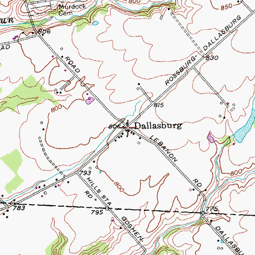 Topographic Map of Dallasburg, OH